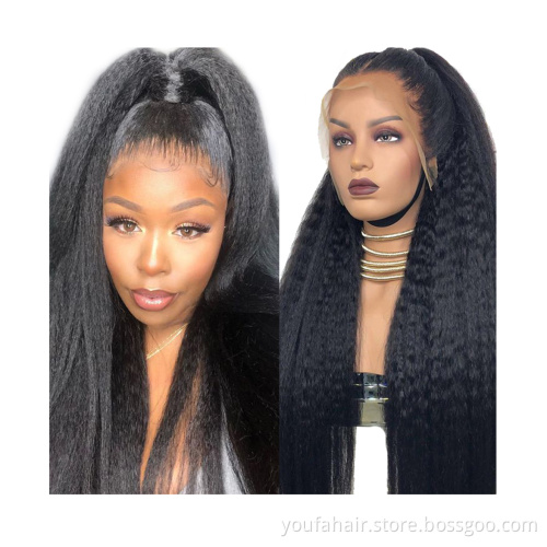 Direct Factory Price Virgin Cambodian Raw Human Hair Yaki Straight Wig Vendor Free Samples Human Lace Front Wig With Baby Hair